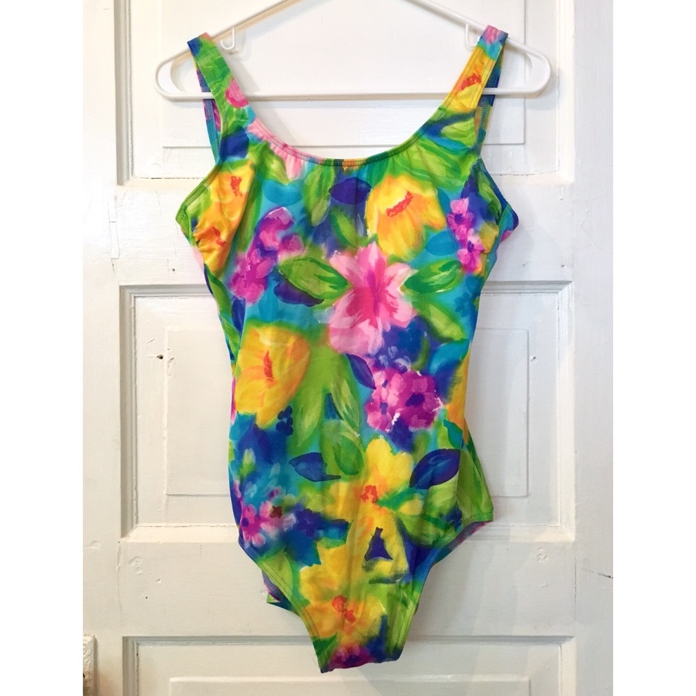 VINTAGE 90’s Lands’ End Flower One Piece Swimsuit